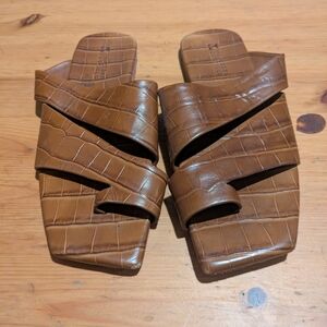 Mercedes Castillo Brown Croc-Embossed Slide Sandals